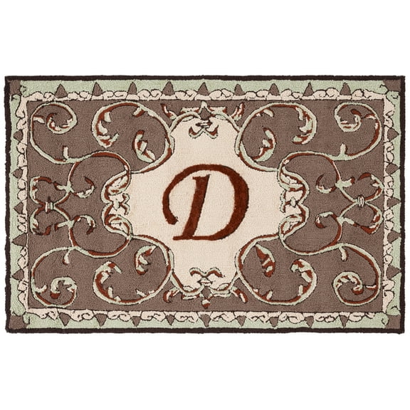 SAFAVIEH Monogram Ethelred Bordered Indoor/Outdoor Area Rug, Mocha, 2'6" x 4'