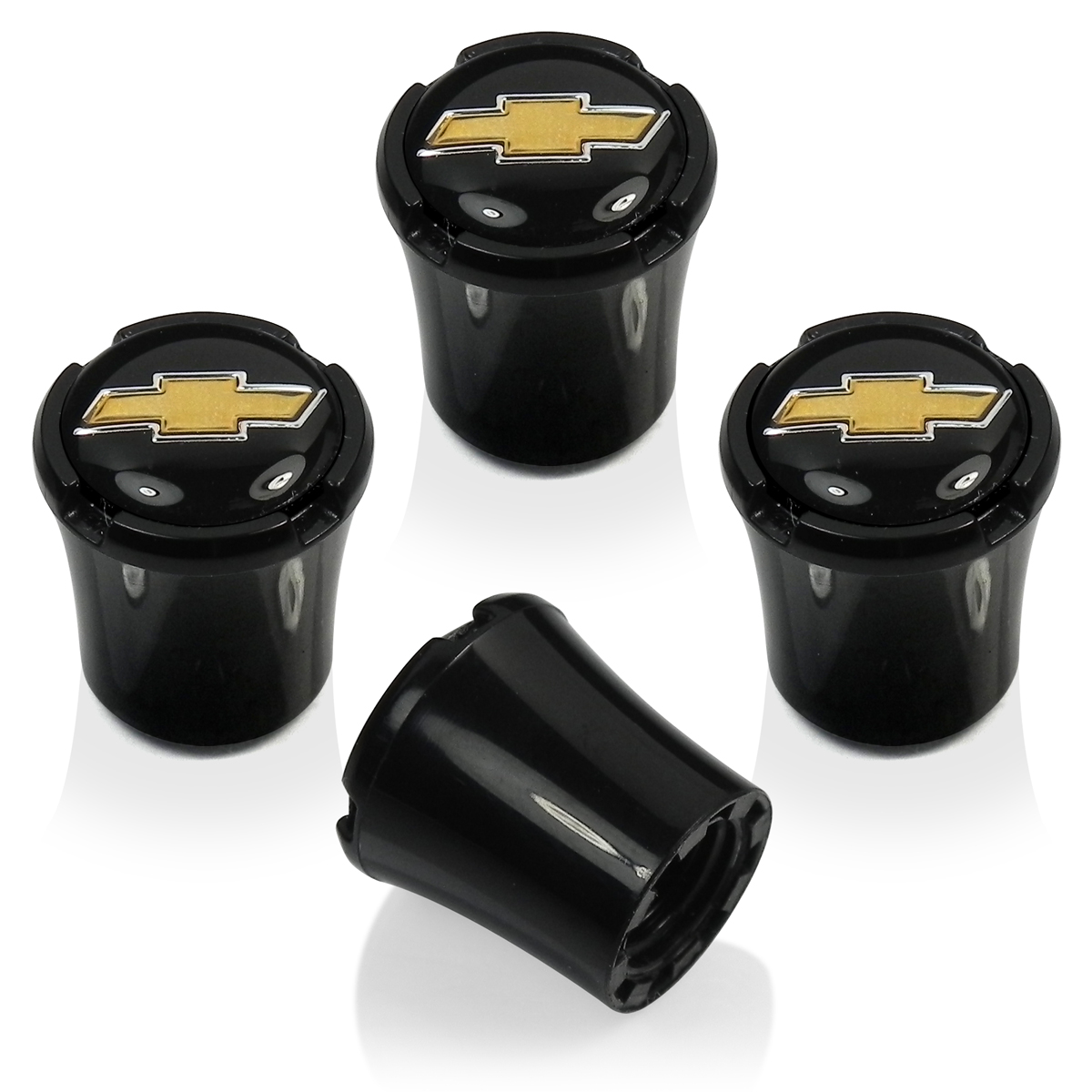 Chevrolet Gold Logo 4 Black ABS Tire Stem Valve Caps