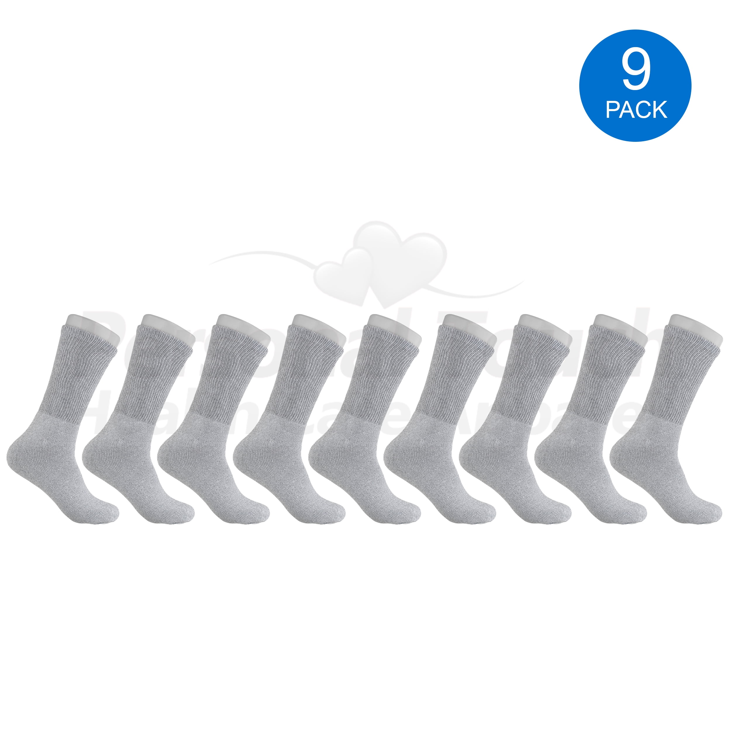 Diabetic Socks Men's & Women Crew Style Physicians Approved Socks, 9 Pairs, (Gray, 13-15)