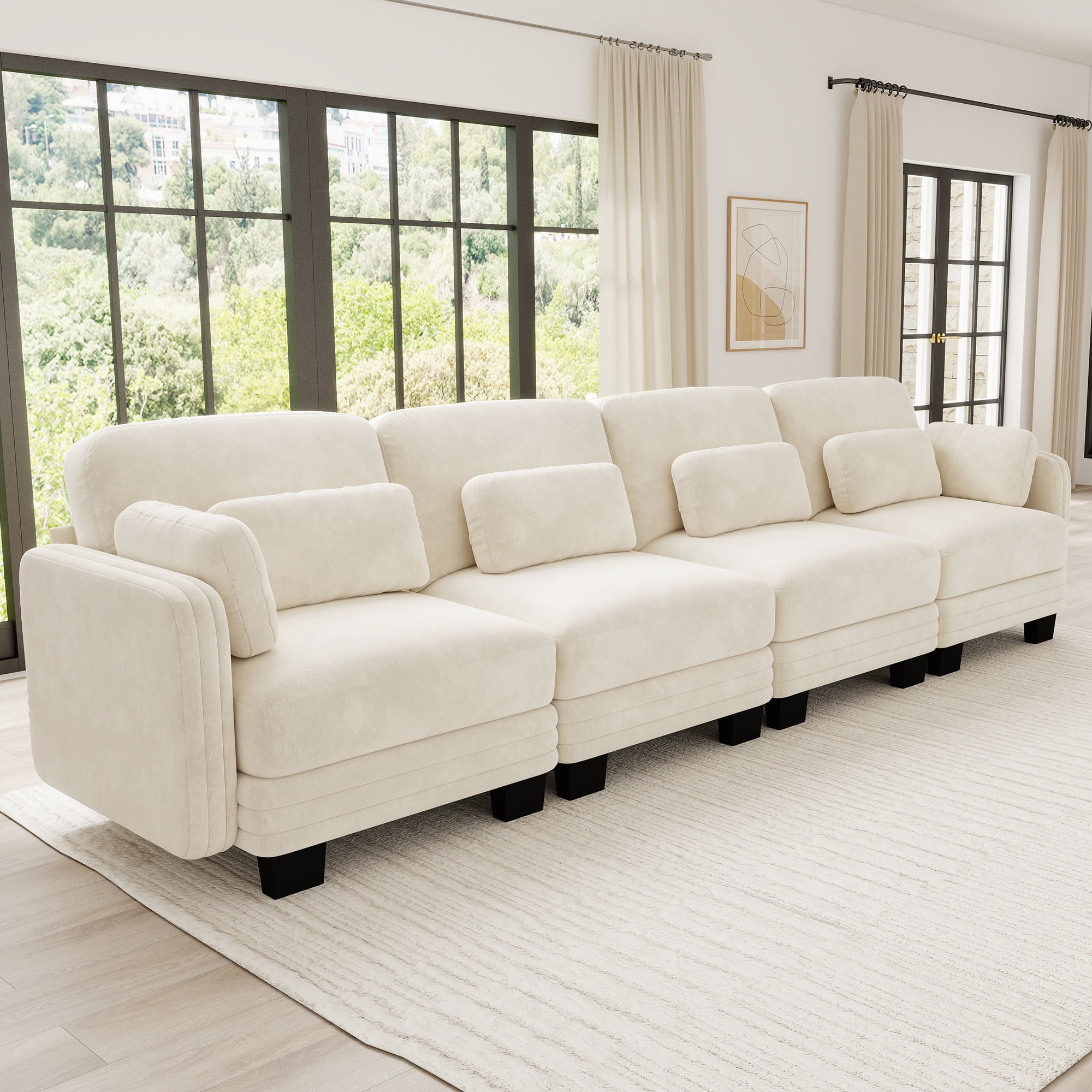 130" Tufted Modern Modular Sectional 4 Seater Sofa Couch with 6 Pillows