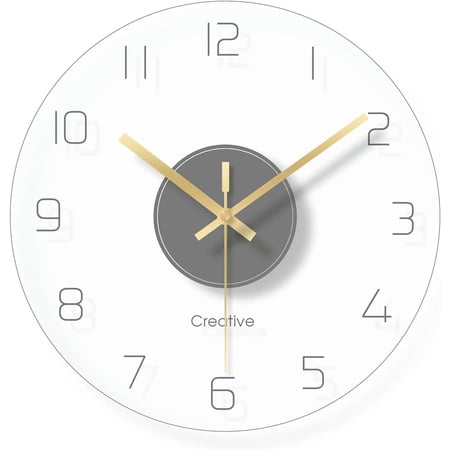 Creative Modern Round Wall Clock, Round Tempered Glass Clear Wall Clock, Ultra Thin Design Silent