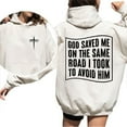 thumbnail image 5 of Christian Testimony Hoodie – God Saved Me On The Same Road Quote, Double-Sided Faith Graphic Pullover, Unisex Cotton Religious Hoodie, Spiritual Gift Apparel, 5 of 7