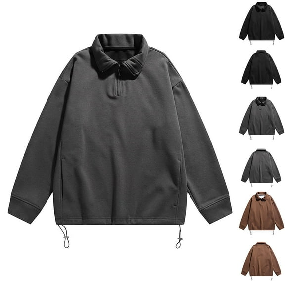 safuny Men's Solid Color Shackets Outwear Long Sleeve Shirts Jackets Turn Down Collar Sweatshirts Button Fashion Loose Suit Tops Big&Tall Casual Black L