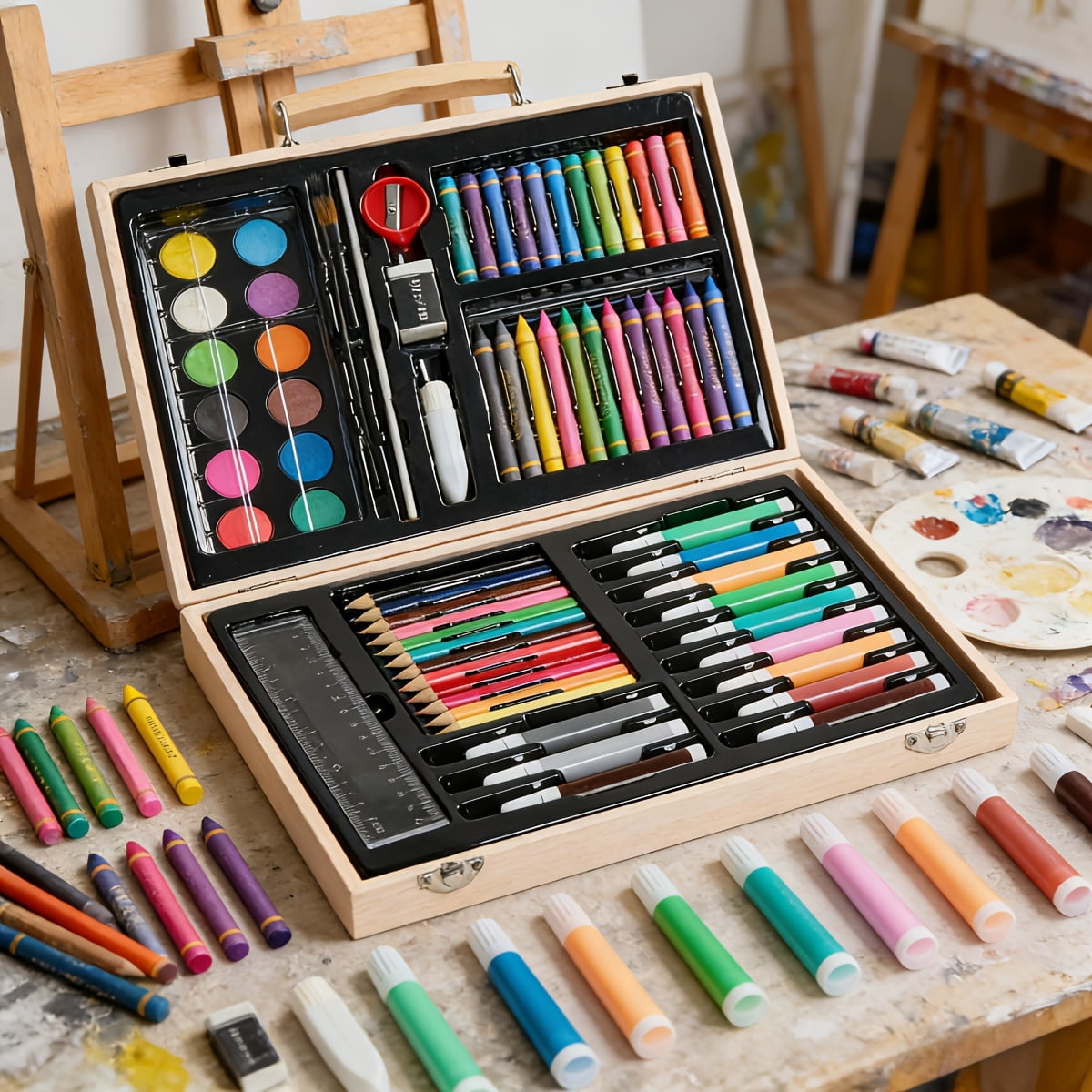 175-Piece Art Brush & Painting Supply Organizer, Portable Case for Watercolor, Crayons & Markers