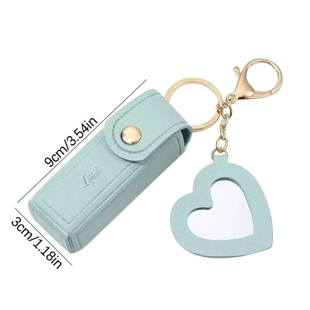 PU Leather Portable Chapstick Holder Key Chain Bulk with Mirror