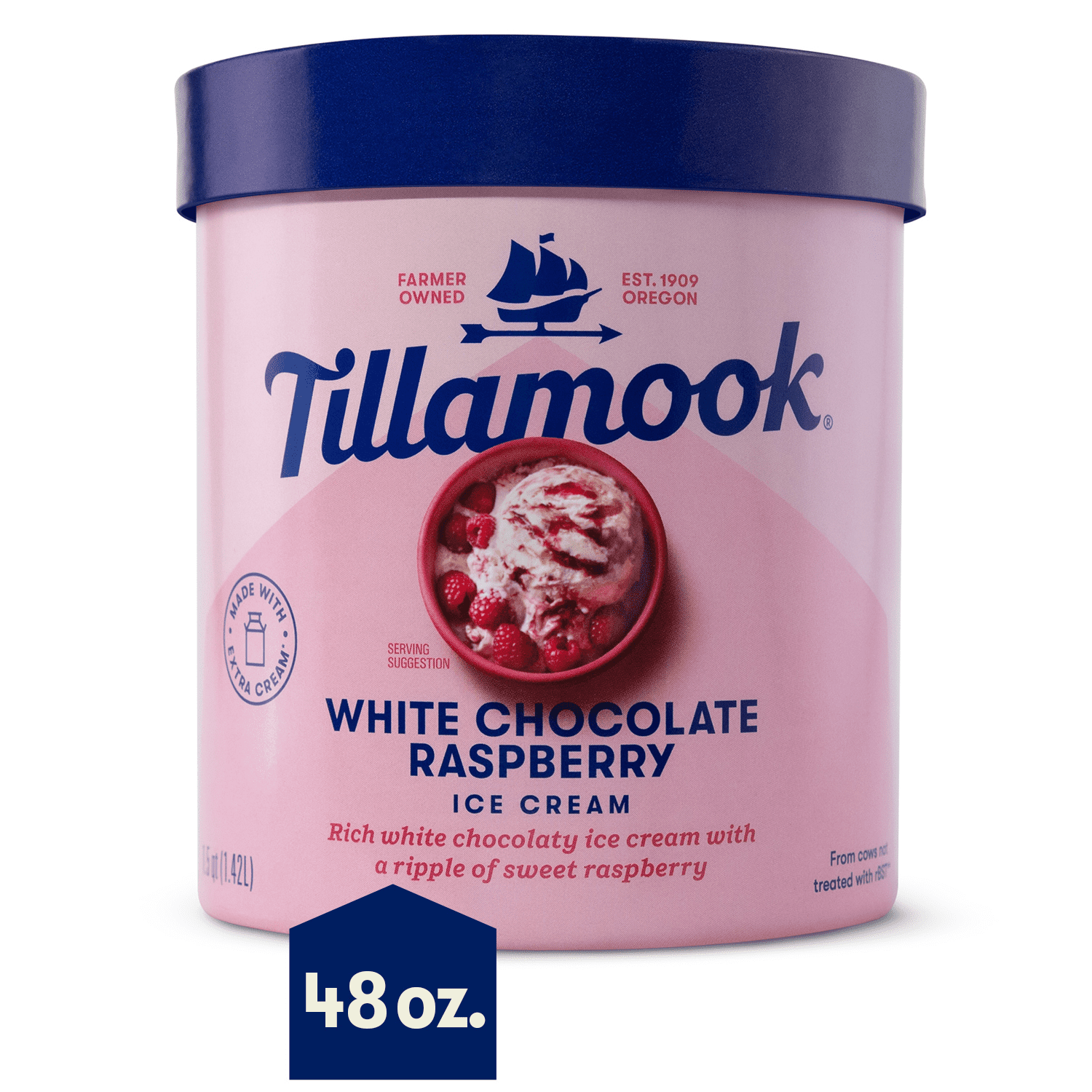 Tillamook White Chocolate Raspberry Ice Cream, 48 oz