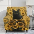 thumbnail image 2 of FKELYI Recliner Slipcover Stretchy Reclining Chair Cover with Pocket Non-Slip Sofa Couch Covers Sunflower Black Cat Print 4 Pcs Furniture Protective Covers, 2 of 7