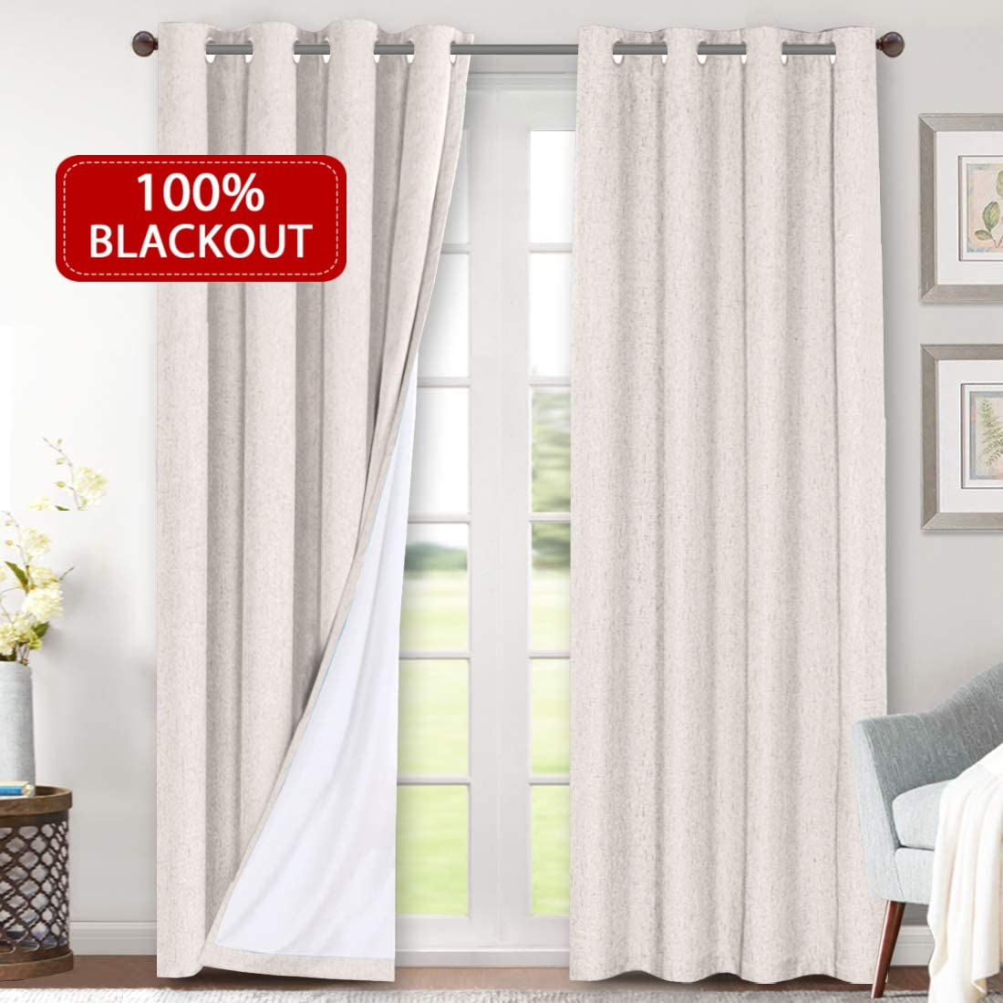 Rideau Occultant 1 Panneau 170x200 Cm - 100% Polyester, œillets 4 Cm, Bloque 70-99% De La Lumière - Blanc