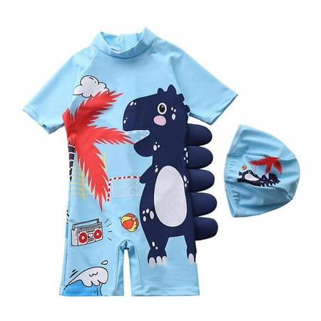 

GYRATEDREAM 1-7Y Kid Boys Girls One Piece Swimsuit Water Sport Short Swimwear UPF 50+ Bathing Suits with Swim Cap - Dinosaur