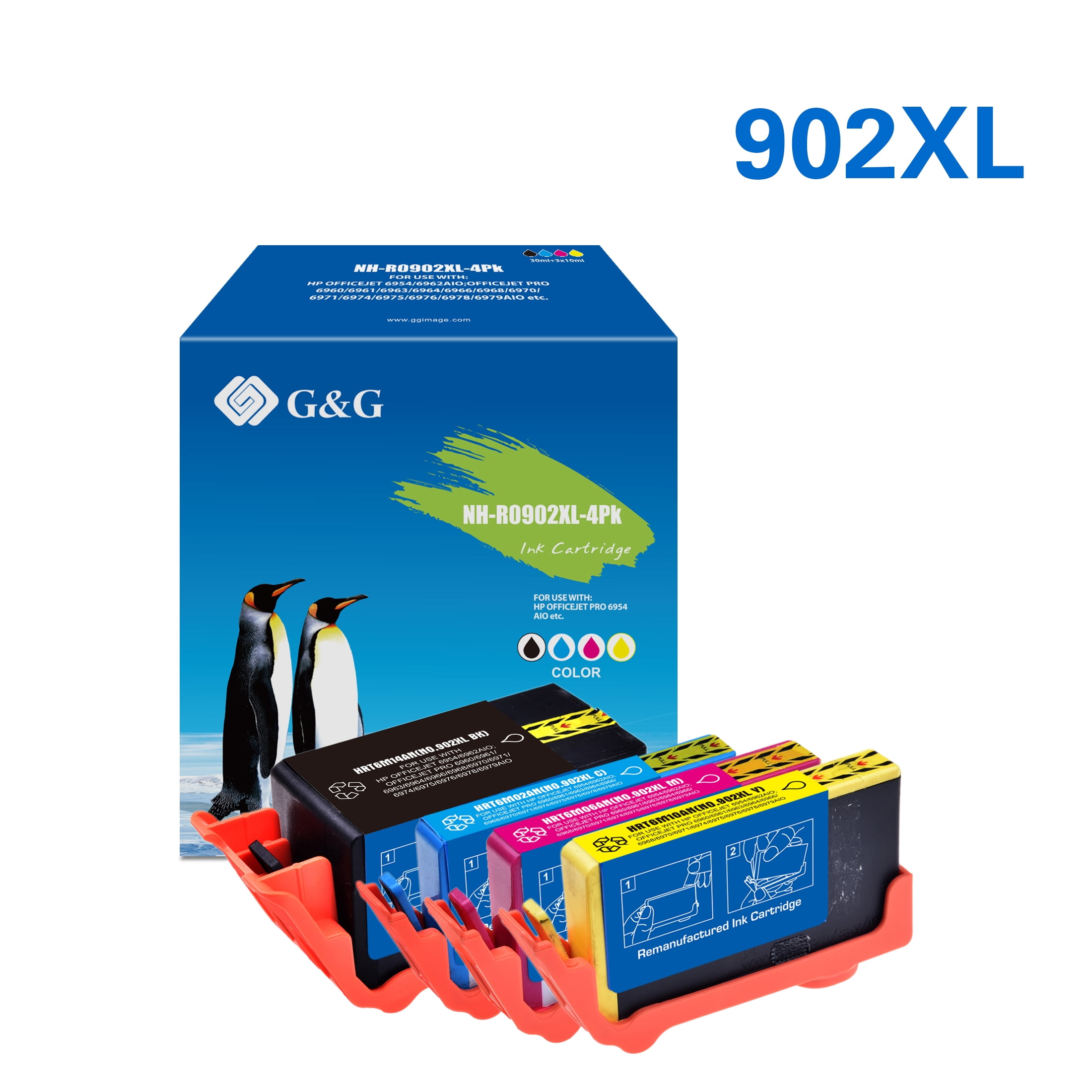 4 Pack 902XL Ink Cartridges for HP 902 XL Officejet Pro 6960 6968 6970 6975 6978 
