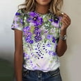 thumbnail image 2 of Patlollav Women Tees Under $10, Womens Summer Tops Regular Casual Short Sleeve Flower Print Round Neck Pullover Blouse, 2 of 6