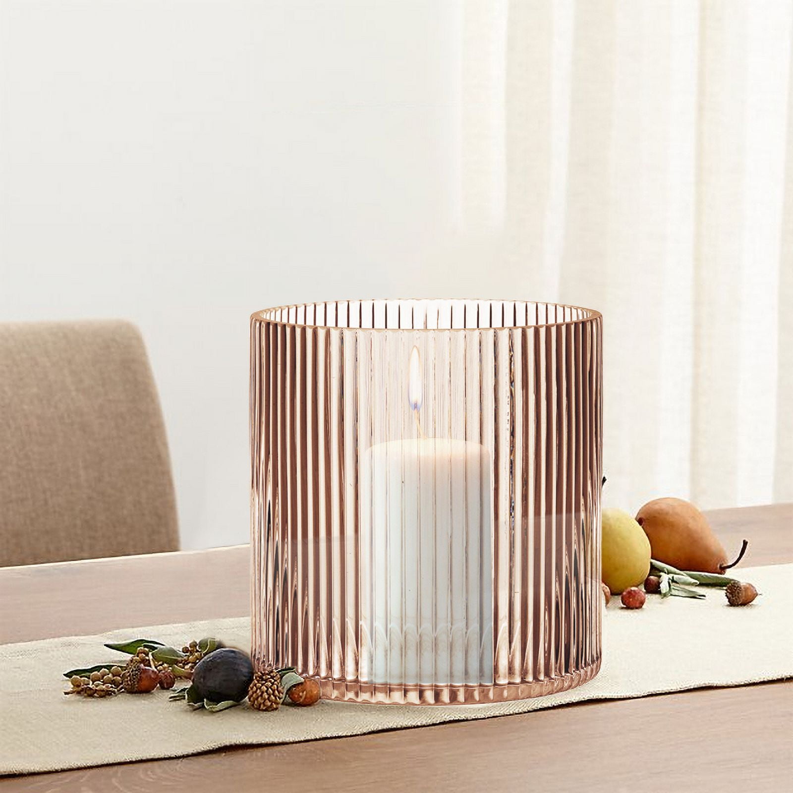 Better Homes & Gardens Amber Glass Ribbed Hurricane Candleholder, 5", Medium
