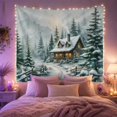 thumbnail image 2 of Snowy Forest Cabin in Winter with Warm Light, Cozy Rustic for Home Decor Enthusiasts, Cabin Wall Art Print, Christmas Gift Tapestry Wall Hanging for Bedroom and Living Room, 2 of 7