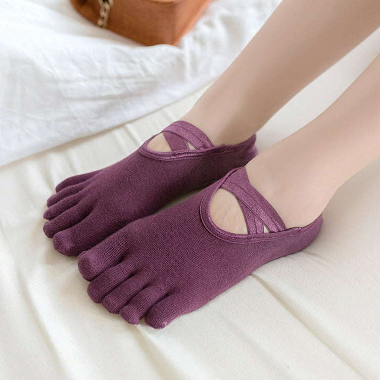 Women Non-Slip Yoga Socks with Silicone Grips Criss-Cross Straps Solid  Color 5 Toes Low Cut No Show Boat Hosiery for Pilates Ballet Hospital Dance  Fitness 