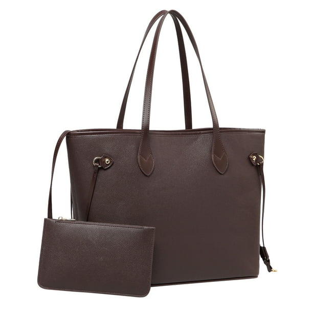 Daisy Rose - Daisy Rose Tote Shoulder Bag with inner pouch - PU Vegan Leather-Brown - Walmart ...