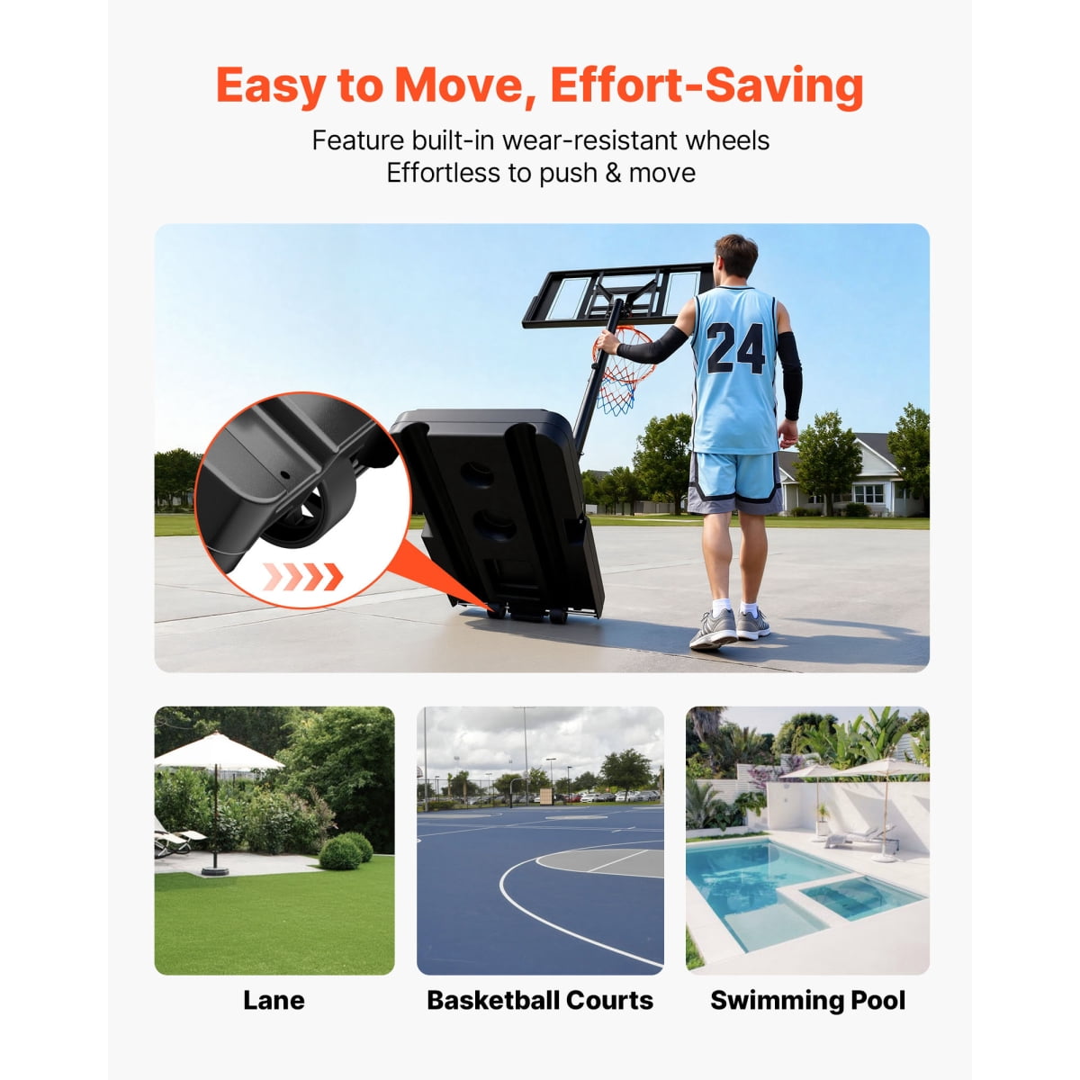 ZHICHUN Portable Basketball Hoop 4.4-10ft Height Adjustable Rolling Wheels Black for Driveway & Pool