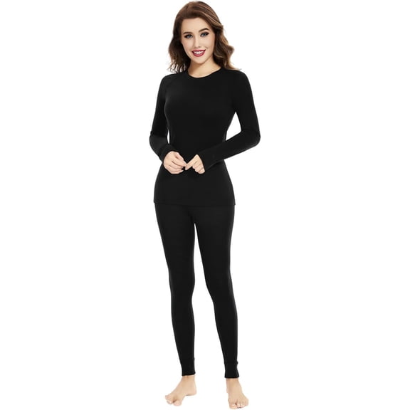 Woolcano Women’s 100% Merino Wool Base Layer Set Lightweight Thermal Underwear for Ski Winter Outdoor