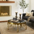 thumbnail image 3 of DecMode 36" x 16" Gold Aluminum Metal Drip Abstract Coffee Table with Melting Designed Legs and Black Glass Top, 1-Piece, 3 of 12