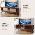 thumbnail image 5 of WIRRYTOR Boho TV Stand for 65 inch TV with Linen Sliding Doors, 59" Entertainment Center with Curved Corners, Wood Media Console Table, Walnut, 5 of 9