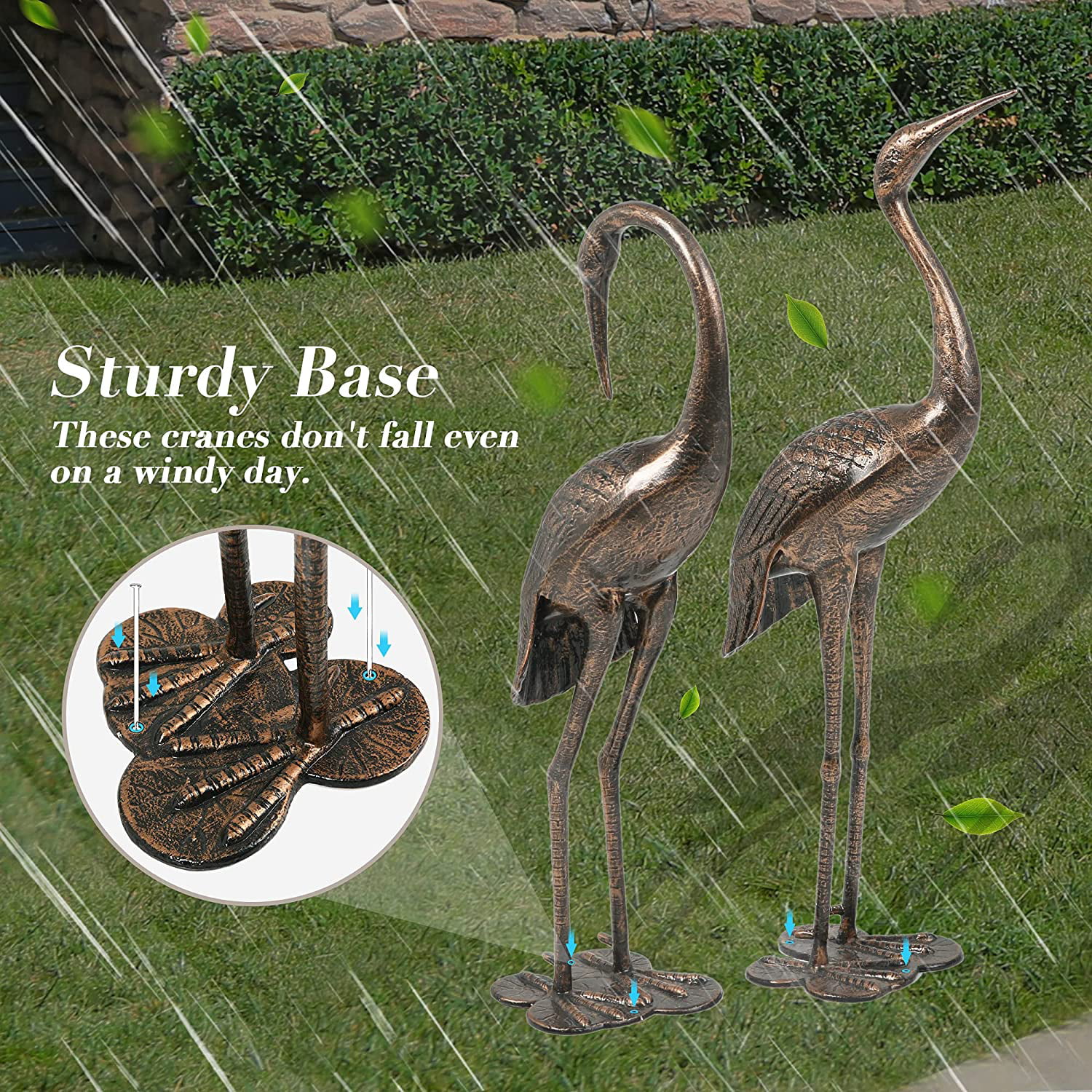 HOMEFUN Crane Statue for Outdoor, Garden Cast Aluminum Sandhill Crane  Sculpture Dust Weather Resistant Set of 2, Antique Bronze