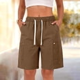 thumbnail image 7 of Evdexr Cargo Shorts Womens Knee Length Drawstring Bermuda Shorts Summer Wide Leg Work Shorts Elastic Waist Baggy Casual Short with Multi Pockets Coffee M, 7 of 7