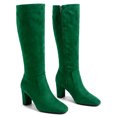 thumbnail image 4 of BLISSFUL STEP Knee High Boots Square Toe Chunky Heel Tall Boots Side Zipper Long Boot Green 6, 4 of 8