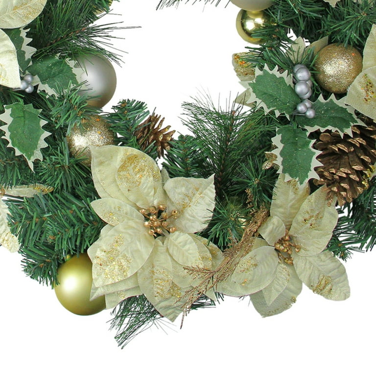Northlight Poinsettias and Ball Ornaments Artificial Christmas Wreath - 24-Inch Unlit