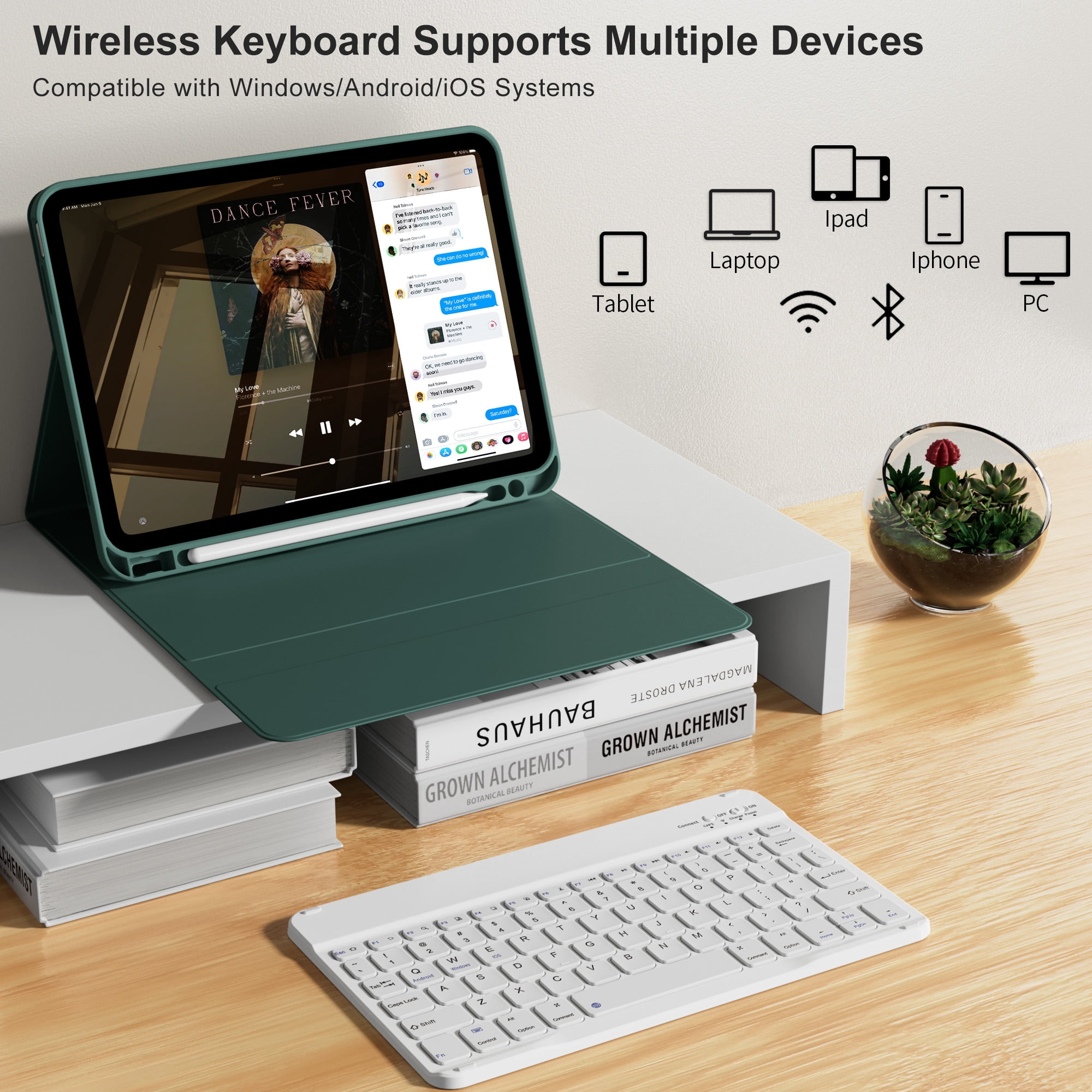 KVTVOU Keyboard Case for iPad A16 11 inch 2025 / 10th Generation 10.9 inch 2022, Detachable Wireless Keyboard Cover with Pencil Holder for iPad 11/10th Gen, Green