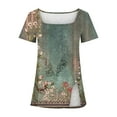 thumbnail image 4 of Aloohaidyvio Tops Plus Size,Womens Casual Printed Square Neck Short Sleeve Buttons Tops Loose Blouses, 4 of 5
