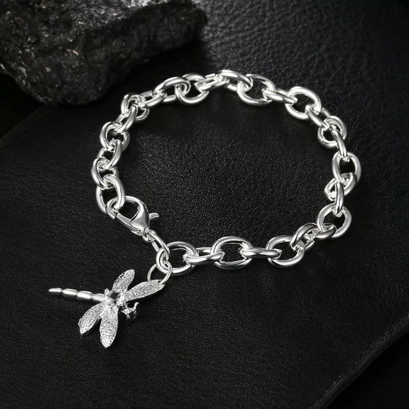 GKNET Womens 925 Silver Filled Dragonfly Dangle Charm Bracelet Bangle Jewelry