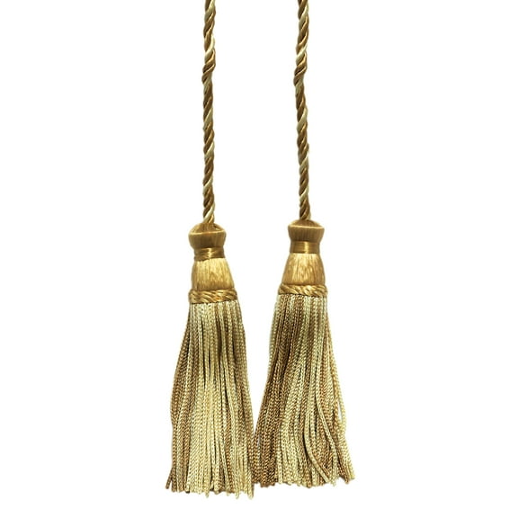 Decorative Chainette Double Tassel Curtain and Drapery Tieback / Holdback, 4" Tassel (10cm), 29" Spread (73.5cm) # CDCT, Blonde Beige #3432 (Light Beige, Dark Beige, Light Gold) Sold Individually