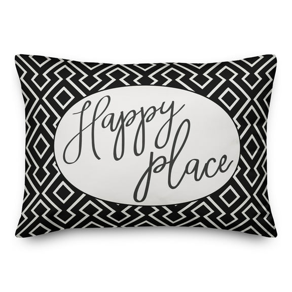 Creative Products Happy Place Black and White Geometric Print 14x20 Indoor / Outdoor Pillow
