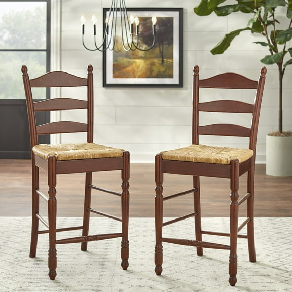 TMS Farmhouse Ladder Style Mid-Back Wood Counter Stools, Set of 2, 24" Seat Height, Walnut/Natural