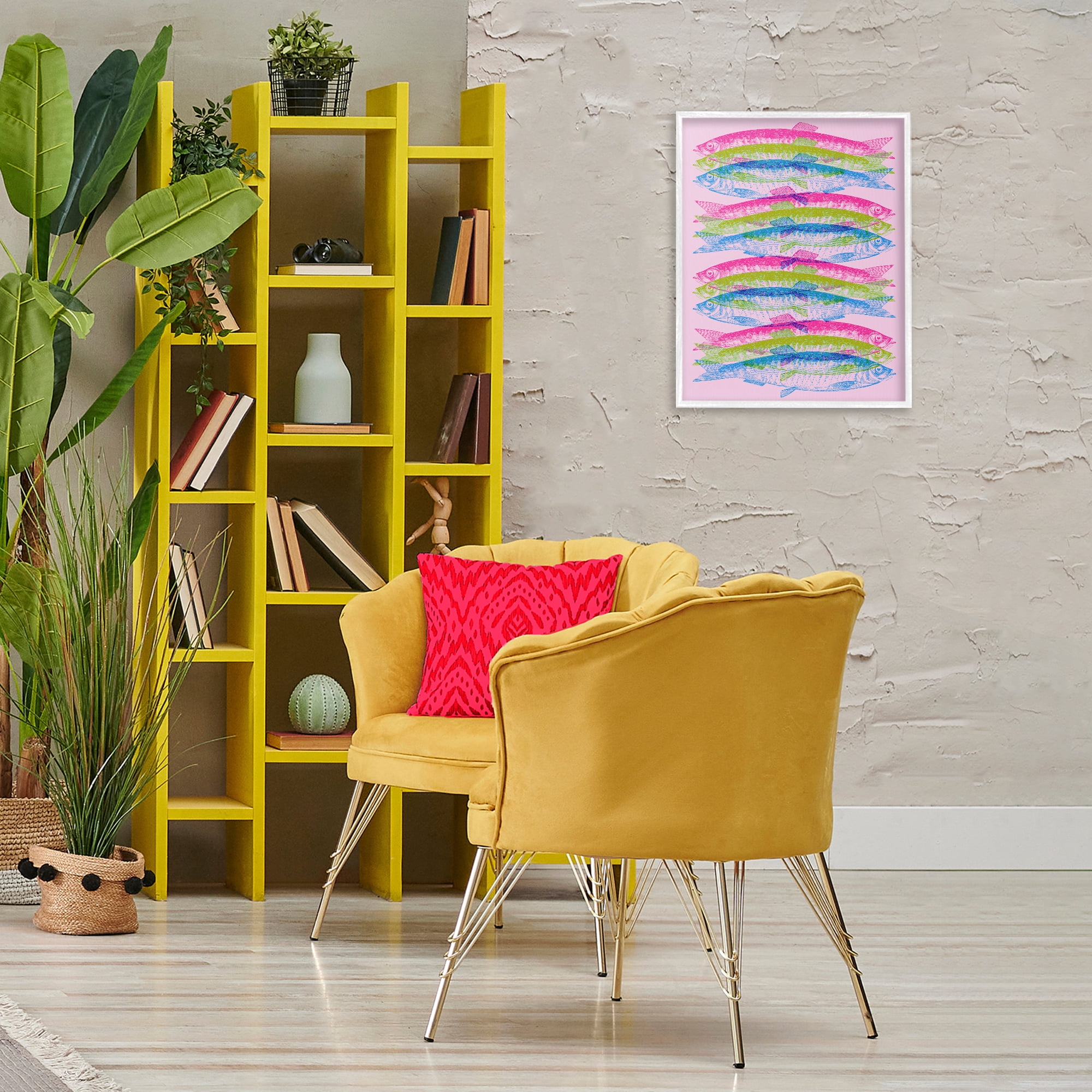 Stupell Industries Rainbow Layered Fish Animals & Insects Painting White Framed Art Print Wall Art, 16 x 20
