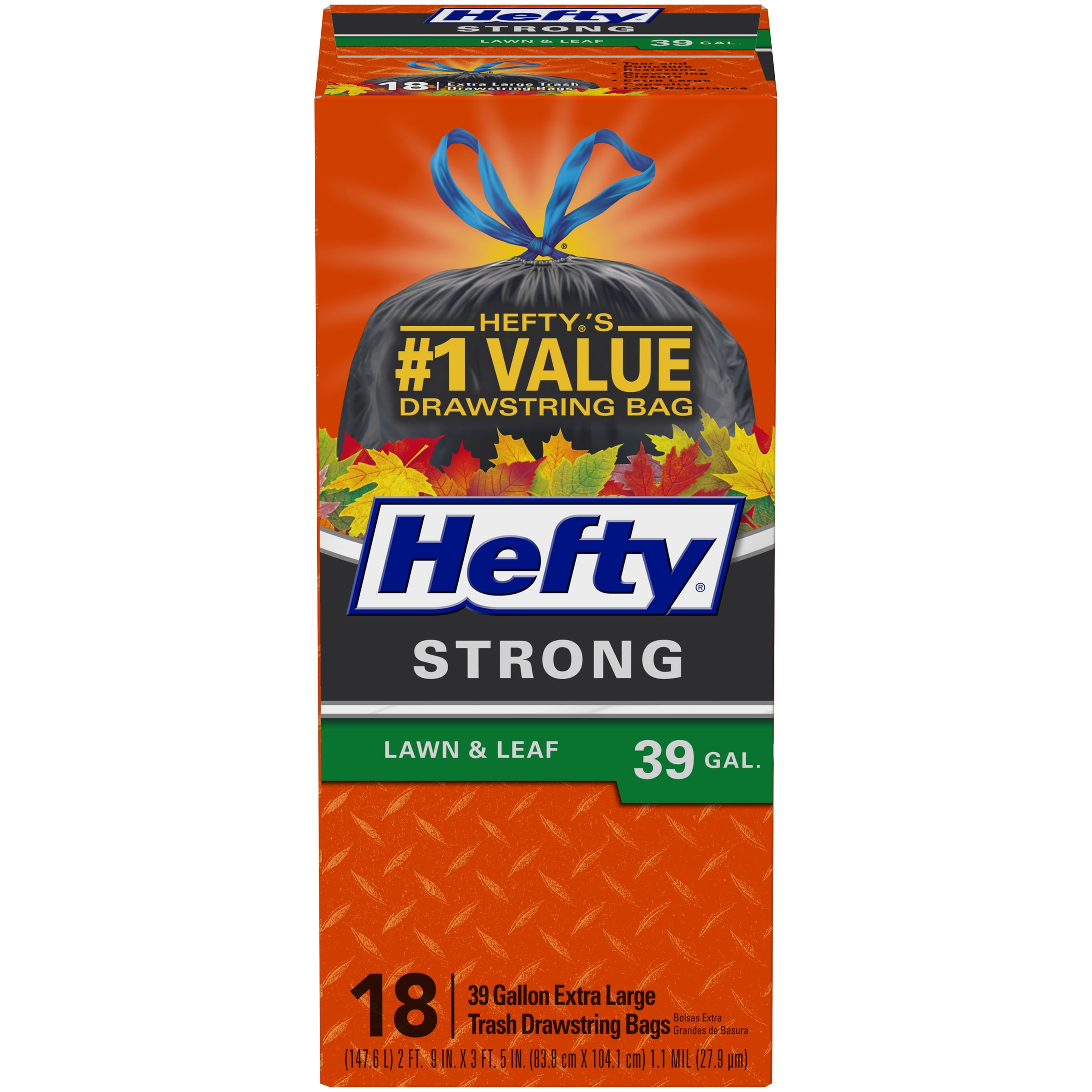 Hefty Strong Lawn & Leaf Drawstring Trash Bags Extra Large 39 Gallon 38 Count 