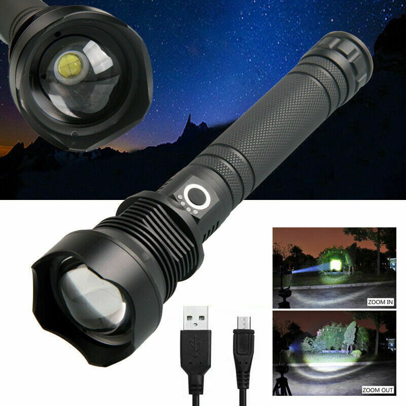 Tactical Zoom Flashlight XLamp 70 USB Rechargeable Powerful LED Hunting Torch 