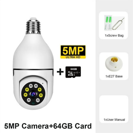 

5MP E27 Bulb Camera Indoor Video Surveillance Home Security Lamp IP Camera Infrared Night Vision Wireless Network Webcam Clear Video