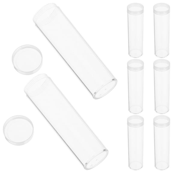 PENIKOKO 8Pcs Transparent Plastic Coin Storage Tubes with Caps for Quarter Holders and Collector Protection