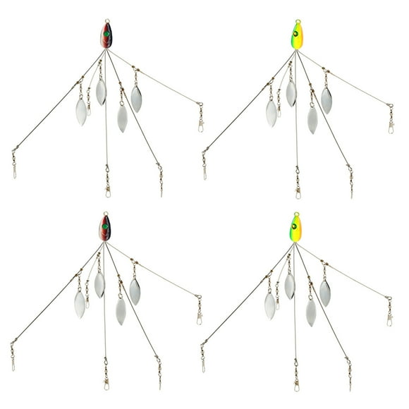 Yeacher 4PCS Umbrella Fishing Baits Lures Bass Fishing Rigs Five Arm Wire Multi Lure Rig Kit with Barrel Swivels