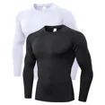 thumbnail image 2 of Paquete de 2 camisas de compresión para hombre, camisetas de entrenamiento atlético de manga larga, capa base, camiseta de entrenamiento atlético deportivo de secado rápido, 2 of 5