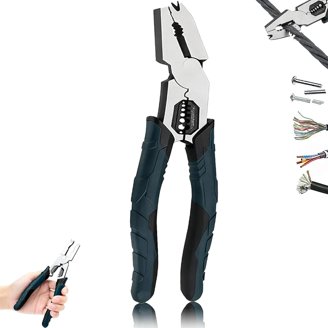 9-in-1 Multi-Function Cutting Pliers – High Leverage Offset Head, Heavy Duty Wire Stripper/Cutter/Crimper, Nail Puller – Chromium Vanadium Steel, Ergonomic Grip – For Electricians, Mechanics, DIY