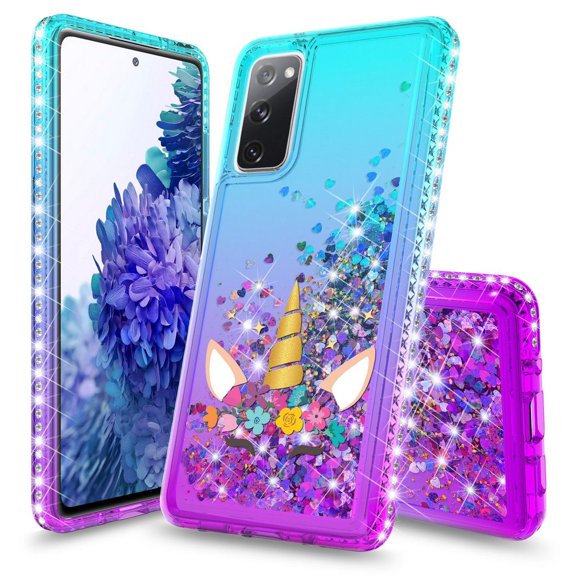 Bemz Liquid Quicksand Case for Samsung Galaxy S20 FE (with Touch Tool) - Unicorn (Teal/Purple)