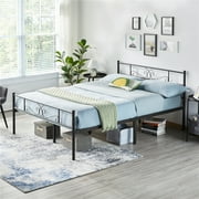 Renwick Jocelyn Modern Scroll Metal Platform Queen Bed, All Ages, Black