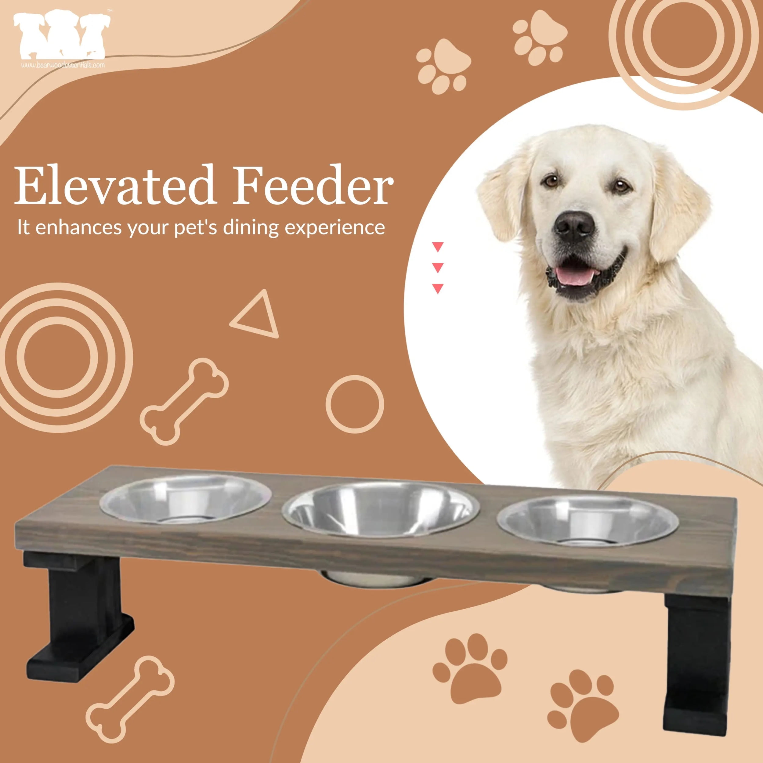 Bearwood Essentials Farmhouse Elevated Dog Feeder, Grey/White, Medium