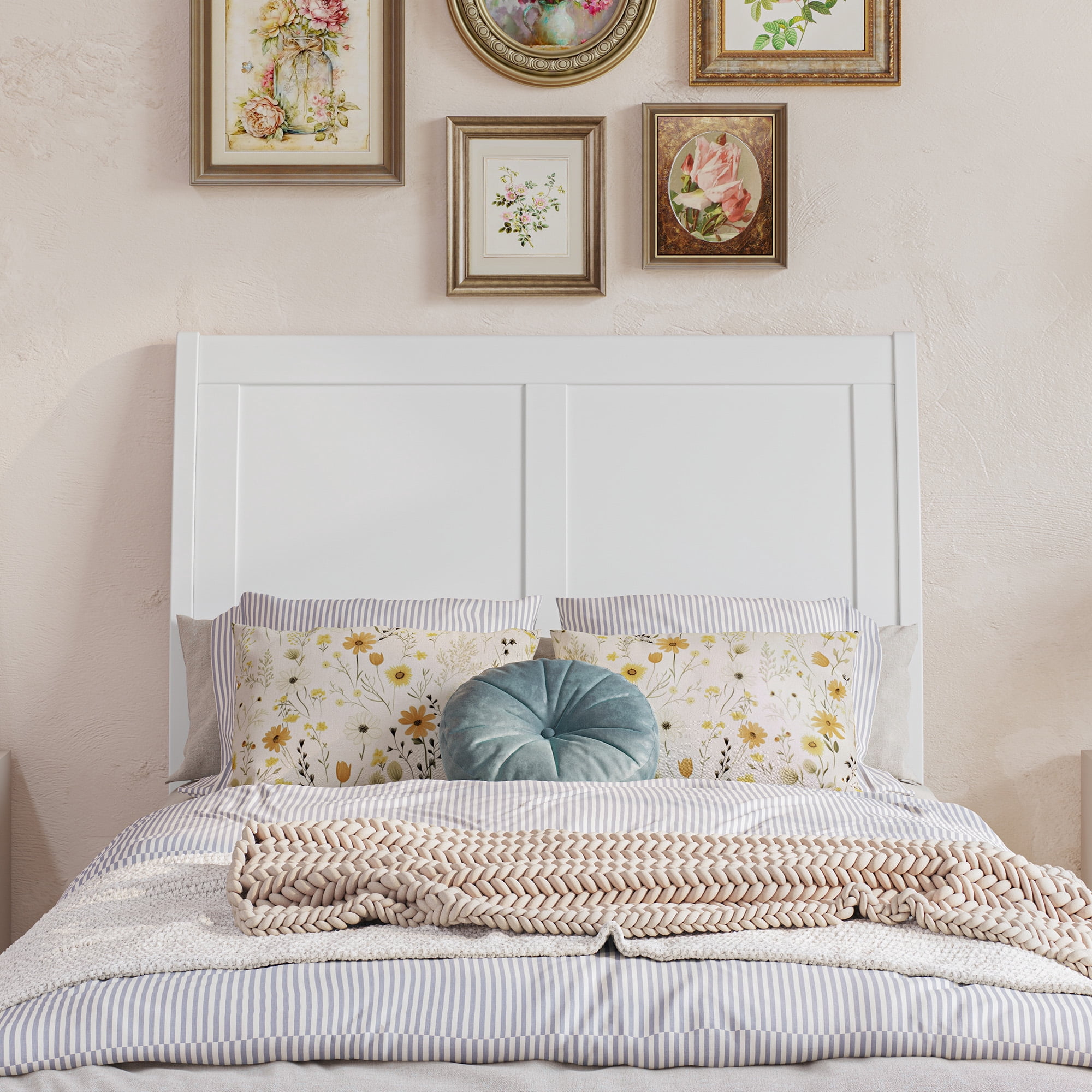 AFI Portland Twin Sleigh Solid Wood Panel Headboard with Attachable Charger, White