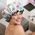 thumbnail image 5 of Shower Caps,Colorful Dog Paw Footprint Waterproof Shower Cap for Women 4 Pieces,Double Reusable Hair Cover for Shower PEVA Elastic Stretch Hem, 5 of 7