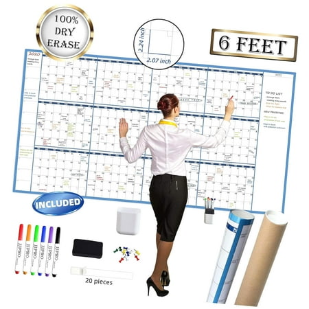 FREEAMG Oversized Wall Calendar - 38" x 72" - Blank Annual Planner - Laminated Whiteboard Poster - Jumbo Office Calendar for 12 Months