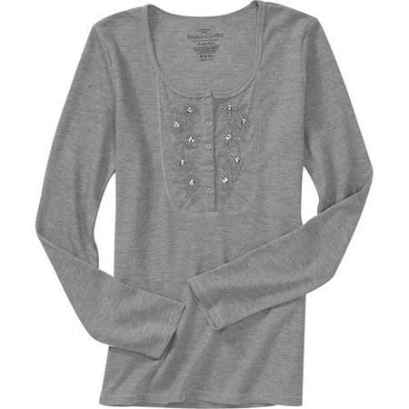 Faded Glory Womens Embroidered Henley