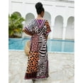 thumbnail image 4 of Edolynsa Brown Leopard Print Kaftan Dress Plus Size Bohemian Beach Cover Up Side Split Summer Outfit with Self Tie, 4 of 8