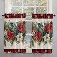 thumbnail image 2 of Christmas Kitchen Curtains 63 Inch Length, Farmhouse Curtains & Drapes, Xmas Botanical Poinsettia Balls Red Plaid Rod Pocket Window Curtains for Living Room/Bedroom, 52" x 63", 2 Panels, 2 of 5